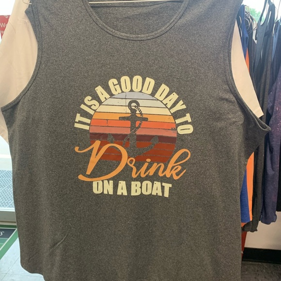 Tops - Gray Graphic Tank Top with Nautical Theme